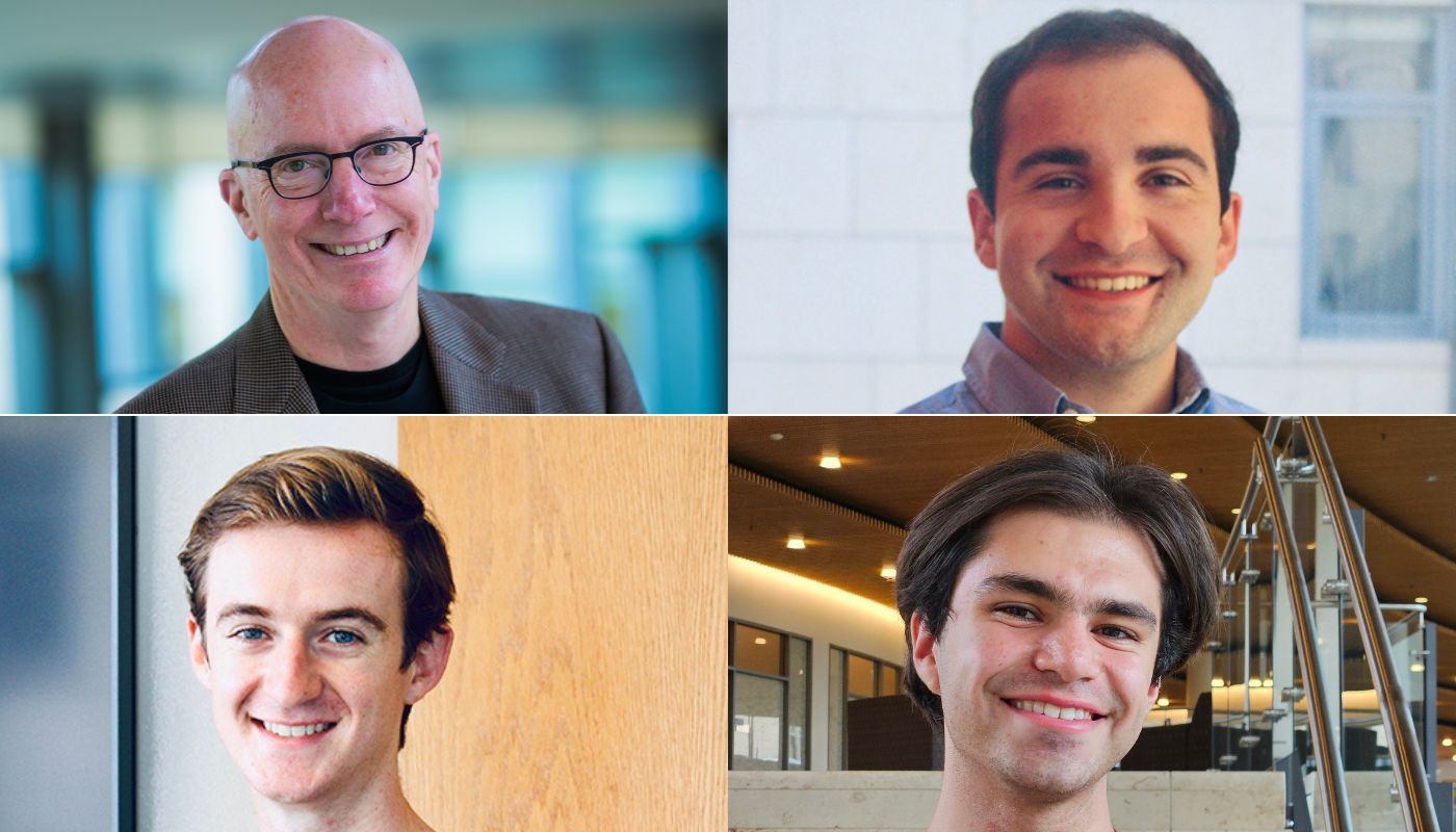 Professor, three students and a staff member portraits